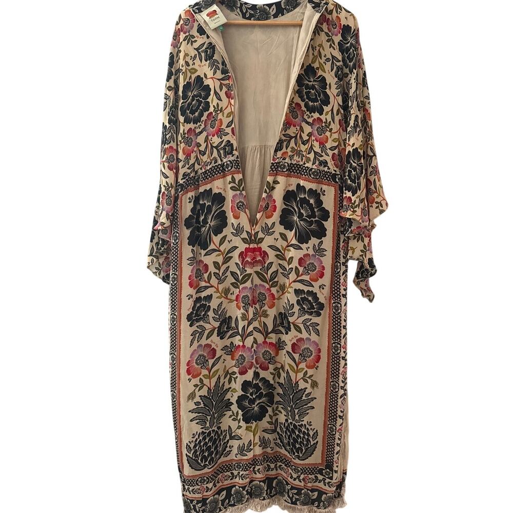 Farm Rio Romantic Garden Floral High Neck  Dramatic Sleeves Maxi Dress Size XL - Picture 13 of 15